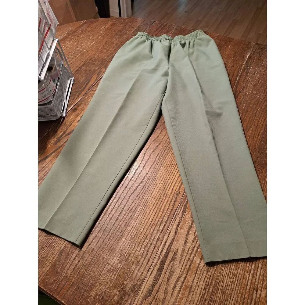 Vintage Bonworth Pants MP Medium Petite Green Elastic Waist Pockets Pull-On